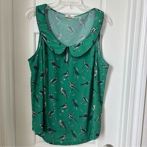 Modcloth Green Bird Pattern Blouse